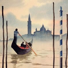 a painting of a gondola in venice