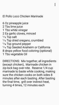 the instructions for how to cook chicken marinade