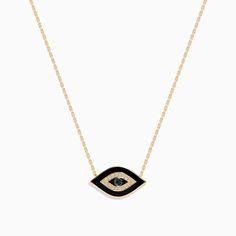 Effy Novelty 14K Yellow Gold Black and White Diamond Evil Eye Necklace Luxury 14k Gold Jewelry With Black Enamel, Luxury Yellow Gold Necklaces With Black Enamel, Fine Jewelry White Gold Necklace With Black Enamel, Classic Yellow Gold Necklaces With Diamond Eyes, Classic Yellow Gold Necklace With Diamond Eyes, Evening Jewelry In 14k Gold With Black Enamel, Evening 14k Gold Jewelry With Black Enamel, Formal Yellow Gold Necklace With Black Enamel, Formal Yellow Gold Jewelry With Diamond Eyes