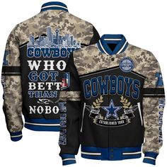 Dallas Cowboys We Dem Boyz National Football League Print Varsity Jacket VARSITY JACKET The varsity jacket is perfect for the ones who are looking for a statement outwear option to make a cool casual outfit. It is not only trendy but also a practical item to wear during the colder season. It is perfect for... Casual Black Outerwear For Game Day, Game Day Long Sleeve Winter Track Jacket, Black Casual Varsity Jacket For Game Day, Long Sleeve Track Jacket For Game Day In Winter, Casual Black Varsity Jacket For Game Day, Casual Outerwear With Graphic Print And Baseball Collar, Winter Long Sleeve Track Jacket For Game Day, Black Long Sleeve Outerwear For Game Day, Long Sleeve Outerwear With Ribbed Cuffs For Game Day