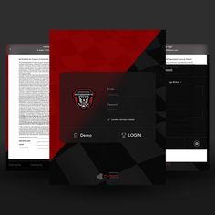 the front and back side of a black and red website design