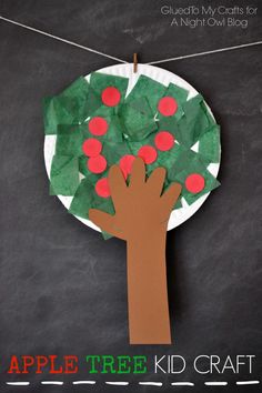 an apple tree made out of paper on a blackboard with the words apple tree kid craft