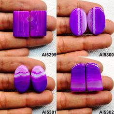 Purple Banded Agate Matched Pair, Banded Agate Pair, Natural Banded Agate Pairs, Banded Agate Cabochon Pair For Earring Jewelry Making Stone Stone:- Banded Agate Pair Item Code:- AI5299 - AI5302 AI5299]Banded Agate Cabochon Pair1Pcs66Carat27x17x5MMRectangle AI5300]Banded Agate Cabochon Pair1Pcs55Carat30x19x4MMOval AI5301]Banded Agate Cabochon Pair1Pcs59Carat29x17x6MMOval AI5302]Banded Agate Cabochon Pair1Pcs74Carat30x18x6MMFancy Quality:- AAA Grade Quantity:- 1 Pair/ 2 Pieces FLATBACK Polished # Luxury Purple Agate Jewelry, Agate Cabochon, Purple Band, Banded Agate, Earring Jewelry, Salt Lake City, Lake City, Agate, Violet