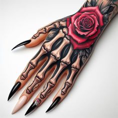 Skull And Rose Hand Tattoo, Small Hand Tattoos For Women Unique, Stencil Tattoos, Dark Bride, Bone Hand Tattoo, Skeleton Hand Tattoos, Goth Tattoos, Skull Hand Tattoo, Rose Hand Tattoo