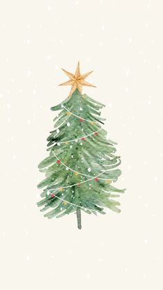 a watercolor christmas tree with a star on top