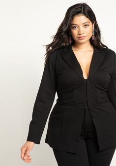 Corset Blazer Plus Size Peacoat, Outfit Graduacion, Corset Blazer, Plus Size Corset, Blazer Women, Plus Size Outerwear, Plus Size Coats, Knit Blazer, Stylish Plus