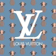 the louis vuitton logo is shown on a blue background with pineapples