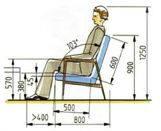 a drawing of a person sitting in a chair with measurements for the seat and back