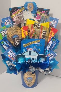 a police officer gift basket filled with candy