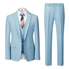 BRADLEY VIP SUITS Men's Fashion Formal Business & Special Events Wear 3 Piece (Jacket Pants Vest) Light Blue Sky Blue Suit Set Sky Blue Suit, Vest Suit, Groom Wedding Dress, Lapel Design, Formal Mens Fashion, Engagement Celebration, Tuxedo Blazer, Church Events, Color Wedding