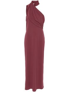 dark purple stretch-design shawl collar sleeveless flared long length open back central rear vent rear zip fastening Magda Butrym Dresses, Magda Butrym, Pink Maxi Dress, Exclusive Fashion, Dress Pink, Shawl Collar, Cocktail Dress Party, Dark Purple, Long Length