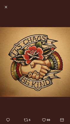 an old school tattoo design with two hands holding each other