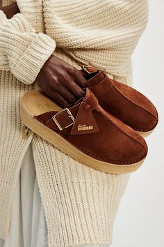 Clarks Trek Wedge Mules | Free People Wedge Mules, Backless Design, Dress For Success, Clogs Shoes, Shoe Obsession, Boho Clothing, Boho Outfits, Clogs, Rubber Sole