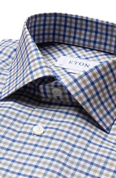 Crease-resistant cotton means a fresh look all day in a handsome, gingham-check dress shirt with cuffs that convert from button to French. Shirts from the Eton collection line offer the crisp, timeless look of a well-made dress shirt for business or an upscale night on the town. Style Name:Eton Slim Fit Check Dress Shirt. Style Number: 6013344. Check Dress Shirt, Collar Stays, Check Dress, Gingham Check, Fresh Look, Fit Check, Dress Shirt, Gingham, Shirt Style