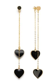 Elevate your style and self-love with these unique Single-Hearted Girl Earrings by Rejected Hearts Club. These stunning earrings feature a double enameled heart charm in your choice of black or white, dangling from a gold-filled double chain. Our enameled heart earrings are the perfect statement piece to remind you that you're more than enough. They're also a great gift idea for your loved ones who need a little reminder to love themselves. Shop now and express your individuality with our one-of Trendy Black Heart Earrings For Gift, Elegant Heart-shaped Enamel Earrings, Black Heart-shaped Jewelry With Adjustable Chain, Black Heart Shaped Jewelry With Adjustable Chain, Heart Charm Enamel Earrings, Heart-shaped Enamel Earrings With Charm, Trendy Black Heart-shaped Earrings, Black Jewelry With Adjustable Chain For Valentine's Day, Black Heart-shaped Earrings For Gift