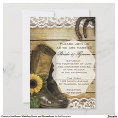 wedding card with cowboy boots and sunflower