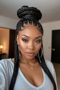 Hairstyles For Black Women Color, Color Braided Hairstyles, Knotless Box Braids Styles, Hair Styles Bun, Box Braids Hair Styles, Box Braids Styles, Braids Medium, Long Braided Hairstyles