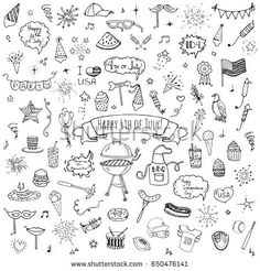 a set of hand drawn doodles on the theme of bbq and party time