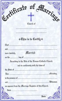 certificate of marriage with cross and blue border