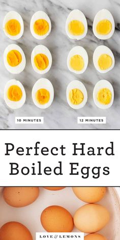 hard boiled eggs in a bowl with the words perfect hard boiled eggs on top and below