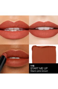 What it is: A high-intensity matte formula that glides on bold color with 10-hour wear. What it does: Play with a high-intensity matte sensation. In just one swipe it glides on bold color that lasts for 10 hours and sets to a smooth, matte finish. The lipstick is formulated with Power Pigment Complex, a dynamic blend of pure pigments and color-locking ingredients that saturate lips with dense color. Imported Uoma Beauty Lipstick Swatches, Nars Louise Lipstick, Nars Banned Red Lipstick, Nars Velvet Matte Lip Pencil Damned, Nars Satin Lip Pencil Golden Gate, Morphe Matte Lipstick Swatches, Mac Nude Lipstick Dark Skin, Lipstick For Strawberry Blonde Hair, Best Morphe Lipstick