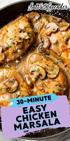 chicken with mushrooms in a skillet on the stove for 30 - minute easy chicken masala