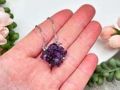 Adorable and classic amethyst cluster necklace that will never go out of style! Featuring a sterling silver box chain with a single small amethyst cluster pendant that hangs from a ring on each side. The chain is super adjustable and can be worn at 5 different lengths. While you cannot choose the exact necklace you will receive, you can select Chain adjusts from 14" to 18" with an adjustment at each inch. You will received ONE necklace that is intuitively picked for you of your selected color ra Dainty Cluster Jewelry As A Gift, Dainty Cluster Jewelry For Gifts, Dainty Cluster Jewelry For Gift, Fine Jewelry Cluster Gift, Sterling Silver Cluster Gemstone Jewelry, Amethyst Pendant Jewelry With Adjustable Chain, Amethyst Crystal Necklace With Adjustable Chain As Gift, Amethyst Cluster Gemstone Jewelry, Silver Cluster Gemstone Jewelry