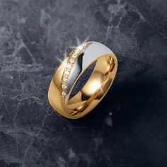 For a look that has a classic style, this band is a stylish choice. Premium grade stainless steel has been given a two tone finish. 10 shimmering genuine diamonds are set diagonally across the band. A great design ideal for daily wear. Luxury Timeless Domed Men's Ring, Men’s Gold Ring With Diamonds, Luxury Men's Yellow Gold Ring With Single Diamond, Luxury Modern Men's Yellow Gold Ring, Luxury Men's Yellow Gold Domed Ring, Glam Earrings, Fantasy Earrings, Fantasy Necklace, Gold Watch Men