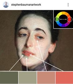 an image of a woman's face with color swatches on the left and right side