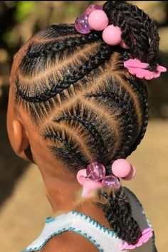 Braids with Beads Hairstyles for Black Kids Kids Stitch Braids Cornrows, Easy Black Hairstyles Natural Simple, Cornrows Natural Hair For Kids, Toddler Cornrows, Cornrow Ideas For Kids, Baby Girl Hairstyles Black, Black Daughter Hairstyles, Kids Braided Hairstyles Black Children, Toddler Cornrow Styles