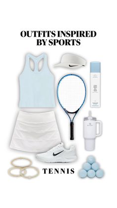 there is a tennis outfit and other items on this page with the words, outfits inspired by sports