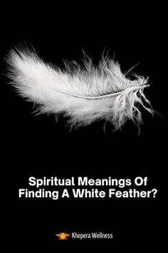 a white feather on a black background with the words, spirit meaningss of finding a white