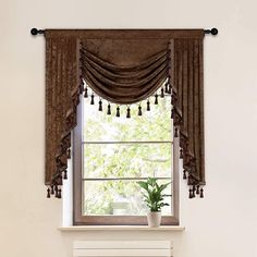 PRICES MAY VARY. 100% Polyester ❤Material: Thick chenille fabric,elegant and soft. Without lining. ❤Size: 1 piece valance, 39" wide with 3" pocket, swag near 22"~24" long,cascade 43"~52" long. ❤How to measure: Measure the pole width from the bracket to bracket. That is the width of the valance width. ❤How to order: 1) Measure pole width. 2) Choose the color you want. 3) Just order valance. ❤Easy Care: Please iron valance in low heat to remove wrinkle from packing. ❤Size: 1 piece valance, 39" wid Room Waterfall, Small Window Treatments, Valances For Living Room, Waterfall Valance, Chenille Curtains, Window Curtains Living Room, Blue Curtains, Curtain Valance, Modern Curtains