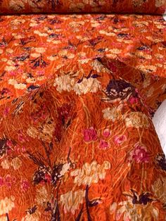 SKU: 9238 Content: Silk / Nylon Blend Color: Pumpkin Orange / Plum Width: 43 inches (print), 47 inches (full) This fabric is a last cut and no longer in production. Once sold out, we are unable to get more. Anna Sui, Pumpkin Orange, Fashion Fabric, Plum, Texture, Silk, Orange, Floral, Fabric