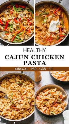 healthy cajun chicken pasta in a skillet