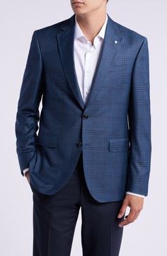 Italian wool woven in a subtle, teal-hued plaid smartens a sport coat styled to bring polish and distinction to any semiformal look. 29 1/2" length (size 42R) Notched lapels Chest welt pockets; front flap pockets Side vents Lined 100% wool Dry clean Imported Tailored Plaid Formal Outerwear, Formal Tailored Plaid Outerwear, Tailored Plaid Outerwear For Formal Occasions, Timeless Plaid Formal Outerwear, Elegant Plaid Sport Coat For Formal Occasions, Elegant Plaid Sport Coat For Business, Ted Baker London, Nordstrom Store, Wool Plaid