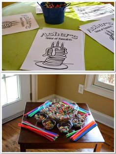 there are two pictures one has a birthday cake and the other has candy on it