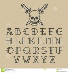 an old english alphabet with skulls and swords