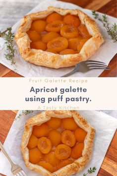 an image of a pie with carrots in it and the words apricot galette using puff pastry