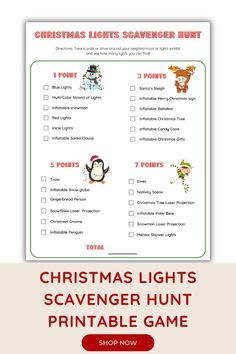 the christmas lights scavenger hunt printable game is on sale for $ 5