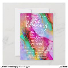 wedding card with colorful marble texture