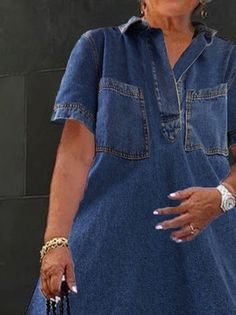 Denim Dress For Older Women, Short Sleeve Denim Dress, Dressing Well, Womens Denim Dress, Denim Midi Dress, Denim Dresses, Womens Denim, Minimalist Wardrobe, Modern Trend