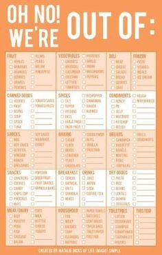 an orange and white checklist with some food items on it, including breads