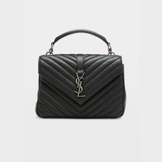 Saint Laurent chevron-quilted leather crossbody bag. Padded top handle, 2.6" drop. Removable shoulder strap, 21.75" drop. Envelope flap with YSL logo; snap closure. Silver-tone hardware Interior, fabric lining; zip compartment. One card slot. 6.7"H x 9.5"W x 2.6"D. Approx. weight 1.5 lb. Made in Italy. Ysl Shoulder Bag, Chevron Quilt, Quilted Leather, Leather Chain, Metallic Logo, Bergdorf Goodman, Top Designers, Leather Crossbody Bag, Leather Crossbody