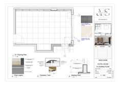 an architectural drawing shows the layout of a bathroom and living room, as well as floor plans