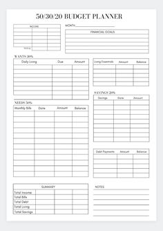 a printable budget planner is shown in the form of a blank sheet with numbers on it