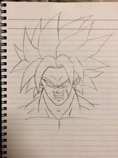 a drawing of the face of gohan from dragon ball super saiyans on lined paper