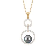 Tahitian Pearl and Diamond Eternity Dangle Pendant Tahitian pearl - ( AAA ) - Quality - Rosec Jewels Elegant Yellow Gold Tahitian Pearl Jewelry, Elegant Tahitian Pearl Jewelry With Pearl Charm, Elegant Tahitian Pearl Pendant Jewelry, Tahitian Pearl Pendant, Stackable Jewelry, Diamond Necklace Designs, Pearl And Diamond Necklace, Tahitian Black Pearls, Circle Pendant Necklace