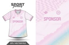 a pink and white soccer jersey with the word sponsor on it, next to an image of