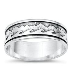 Oxidized Mountain Wave Promise Ring .925 Sterling Silver Band Jewelry Female Male Unisex Size 8 All our silver jewelry is crafted from .925 silver also commonly referred to as sterling silver. Sterling silver is the standard for beautiful high-quality silver jewelry and can not be replicated by lower priced silver plated jewelry. It is 92.5% pure silver, mixed with alloys to add strength and durability to stand the test of time. We promise superior service which includes fast shipping, great communication, and Walmart's refund policy. Keep your fine jewelry shiny and elegant by storing it properly. Jewelry needs to be stored in a dry area, preferably away from air in a jewelry box or plastic bag. Avoid exposure to harsh chemicals. Use a polishing cloth to remove tarnish build-up over time. Waves Ring, Forever Gifts, Wave Ring, Plain Bands, Female Male, Band Jewelry, Silver Plated Jewelry, Sterling Silver Bands, Silver Diamonds